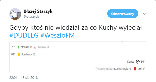 ZA TO Kucharczyk wyleciał z boiska xD